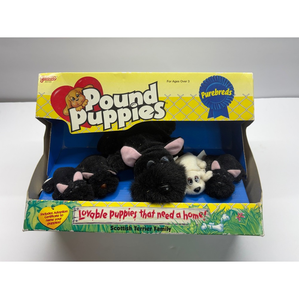 Vintage 1996 Galoob Pound Puppies Purebreds Scottish Terrier Family Plush Set